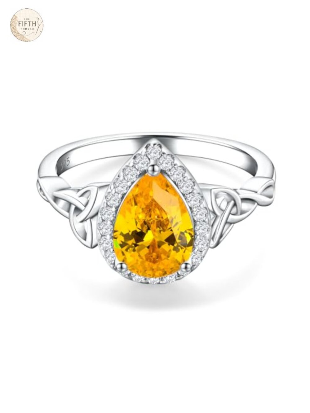 Sterling Silver Celtic Knot Statement Ring, Created Citrine with Moissanite